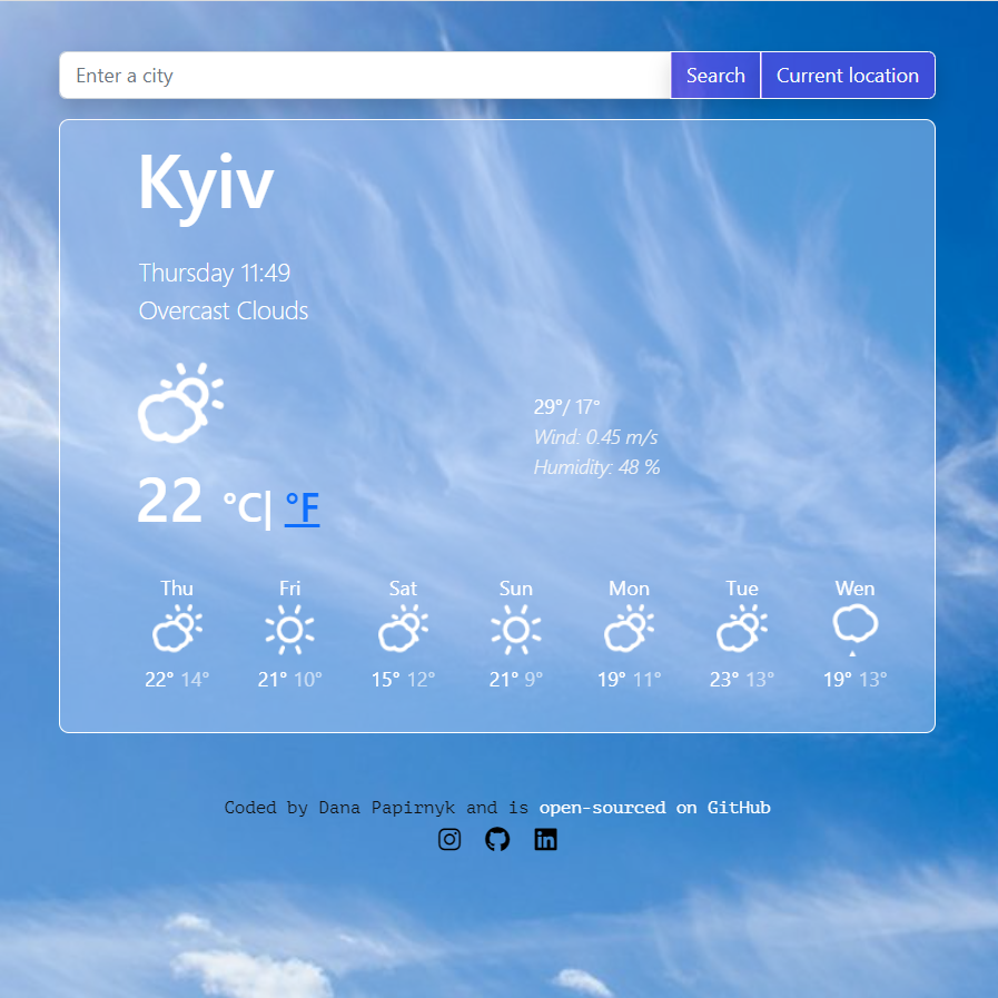 A picture of weather website